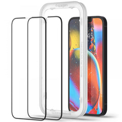 2X HARTGLAS SPIGEN ALM GLASS FC 2-PACK IPHONE 13 / 13 PRO SCHWARZ