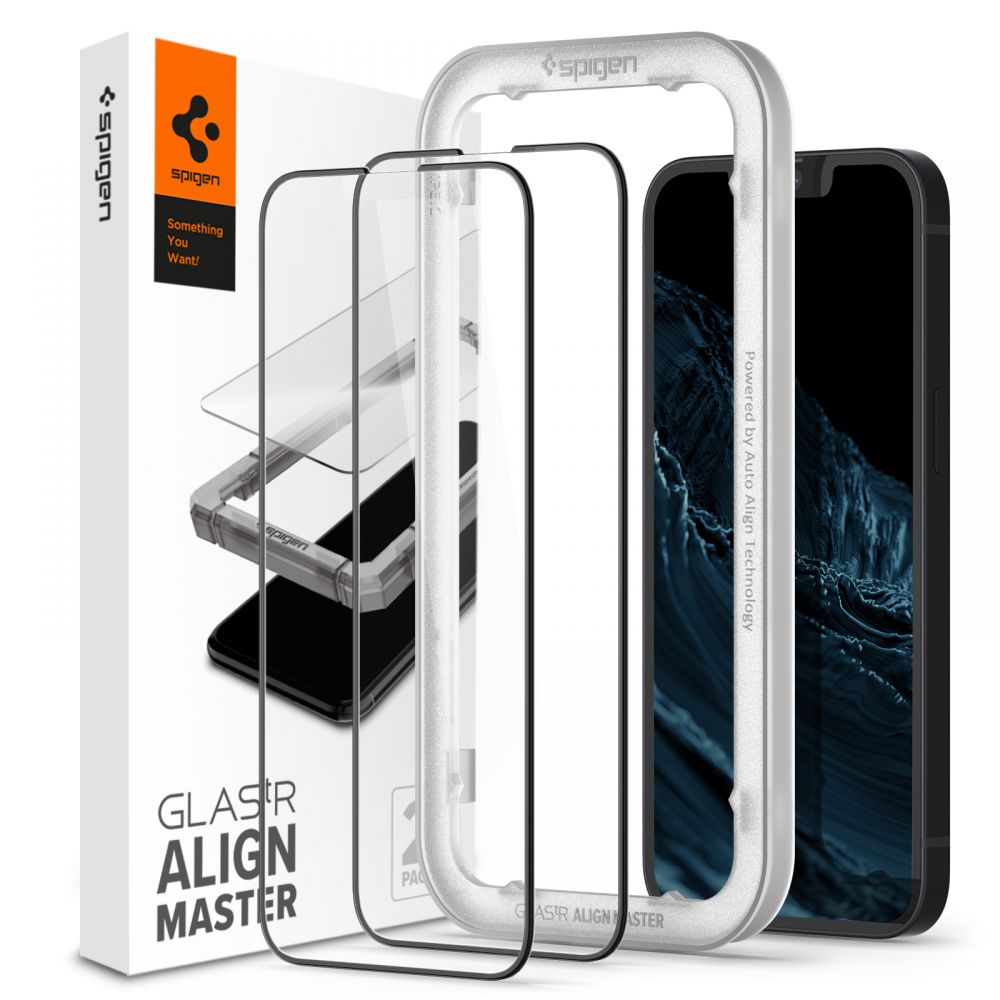2X HARTGLAS SPIGEN ALM GLASS FC 2-PACK IPHONE 13 / 13 PRO SCHWARZ