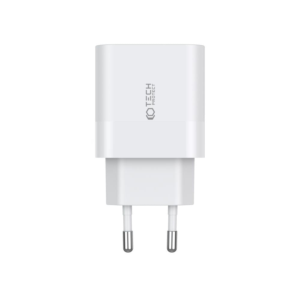 NETZLADEGERÄT FÜR HANDY UND TABLET TECH-PROTECT C20W 2-PORT NETZLADEGERÄT PD20W + TYPE-C KABEL WEISS