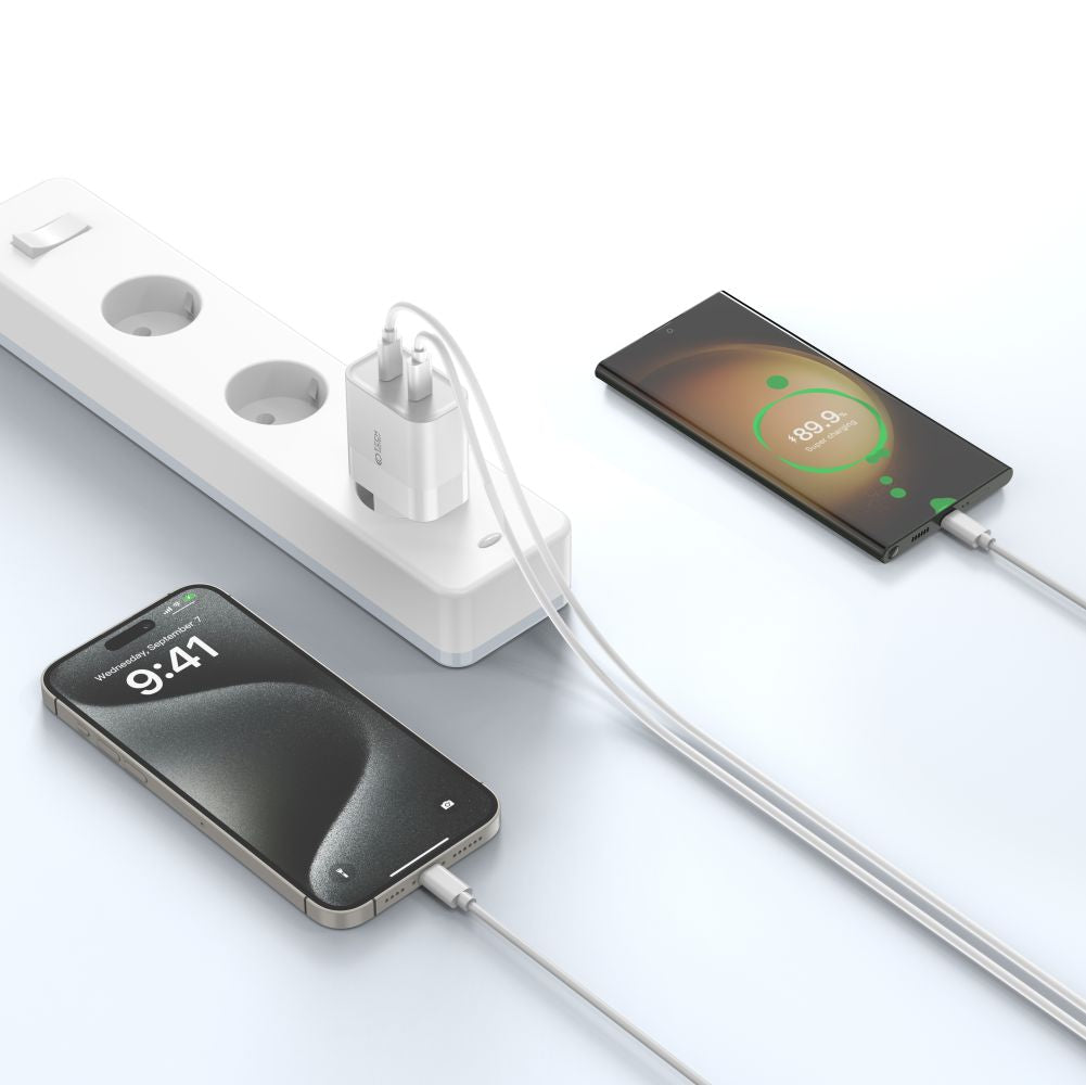 NETZLADEGERÄT FÜR HANDY UND TABLET TECH-PROTECT C20W 2-PORT NETZLADEGERÄT PD20W + TYPE-C KABEL WEISS
