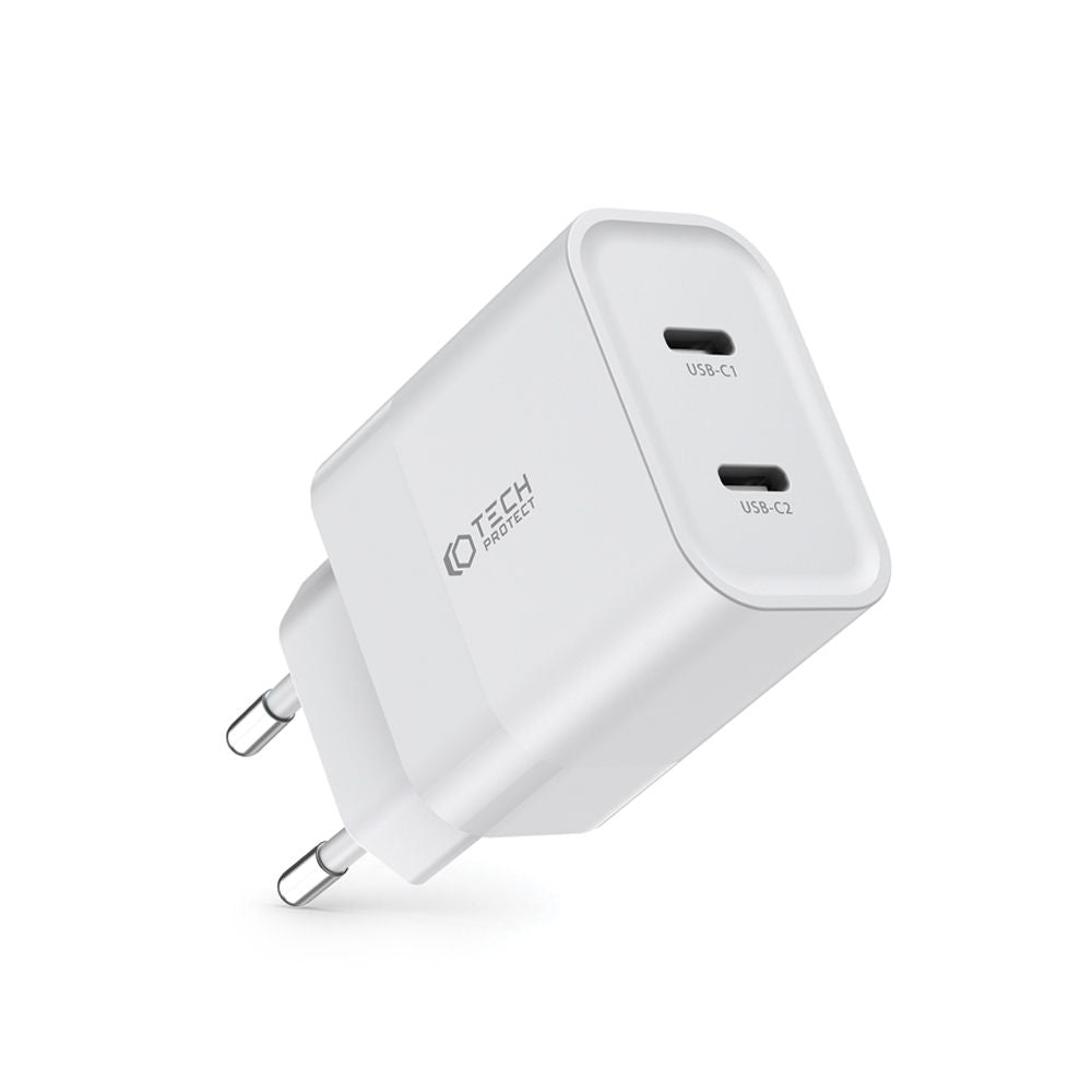 NETZLADEGERÄT FÜR HANDY UND TABLET TECH-PROTECT C20W 2-PORT NETZLADEGERÄT PD20W WEISS