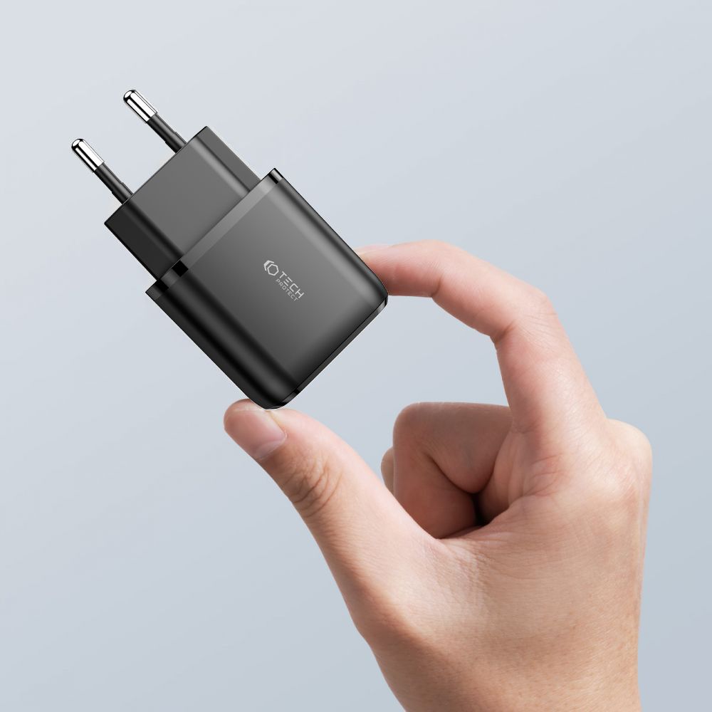 NETZLADEGERÄT FÜR HANDY UND TABLET TECH-PROTECT C20W 2-PORT NETZLADEGERÄT PD20W/QC3.0 SCHWARZ