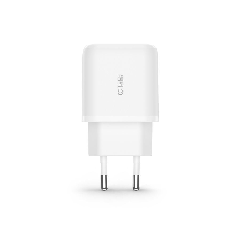 NETZLADEGERÄT FÜR HANDY UND TABLET TECH-PROTECT C20W 2-PORT NETZLADEGERÄT PD20W/QC3.0 + LIGHTNING-KABEL WEISS