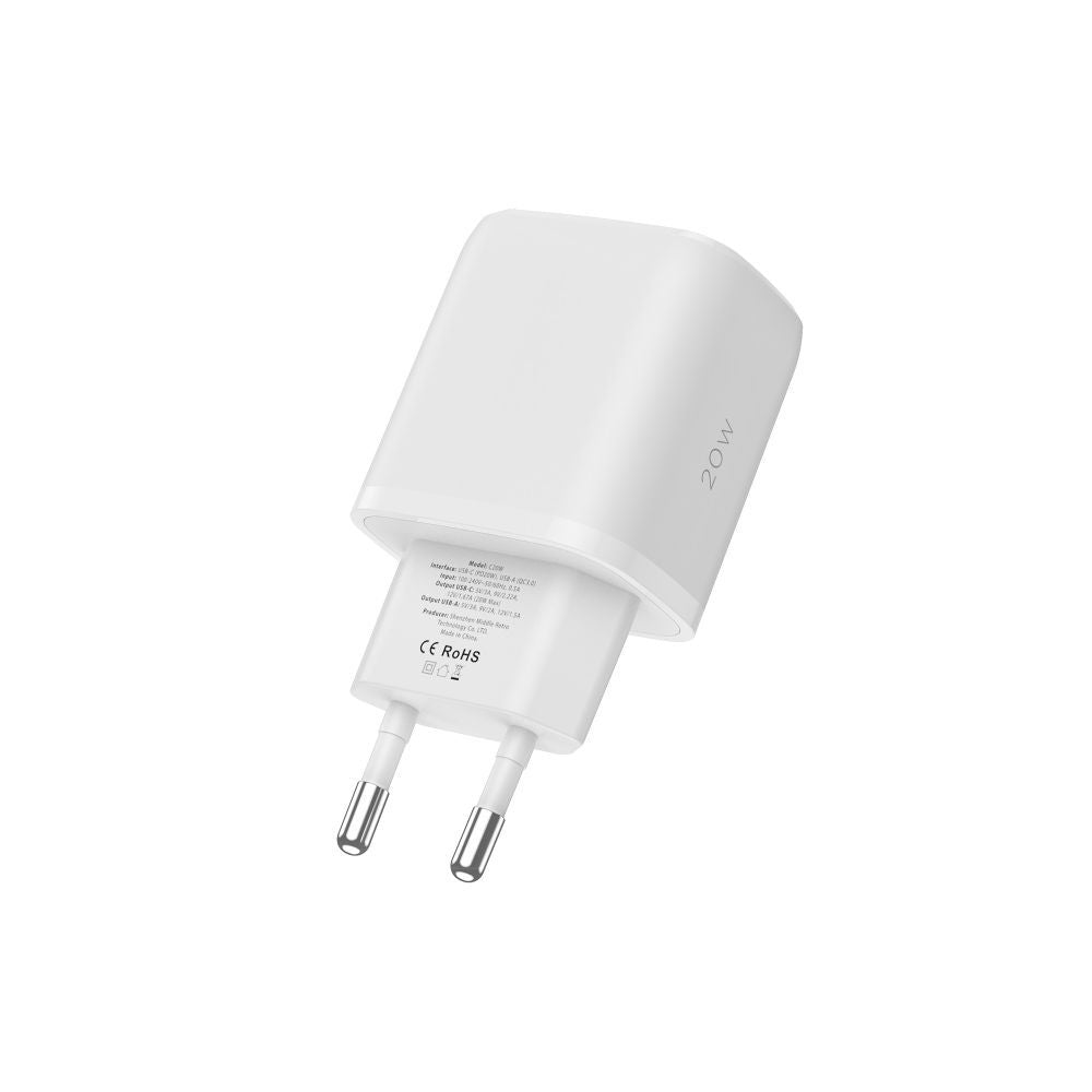 NETZLADEGERÄT FÜR HANDY UND TABLET TECH-PROTECT C20W 2-PORT NETZLADEGERÄT PD20W/QC3.0 + LIGHTNING-KABEL WEISS