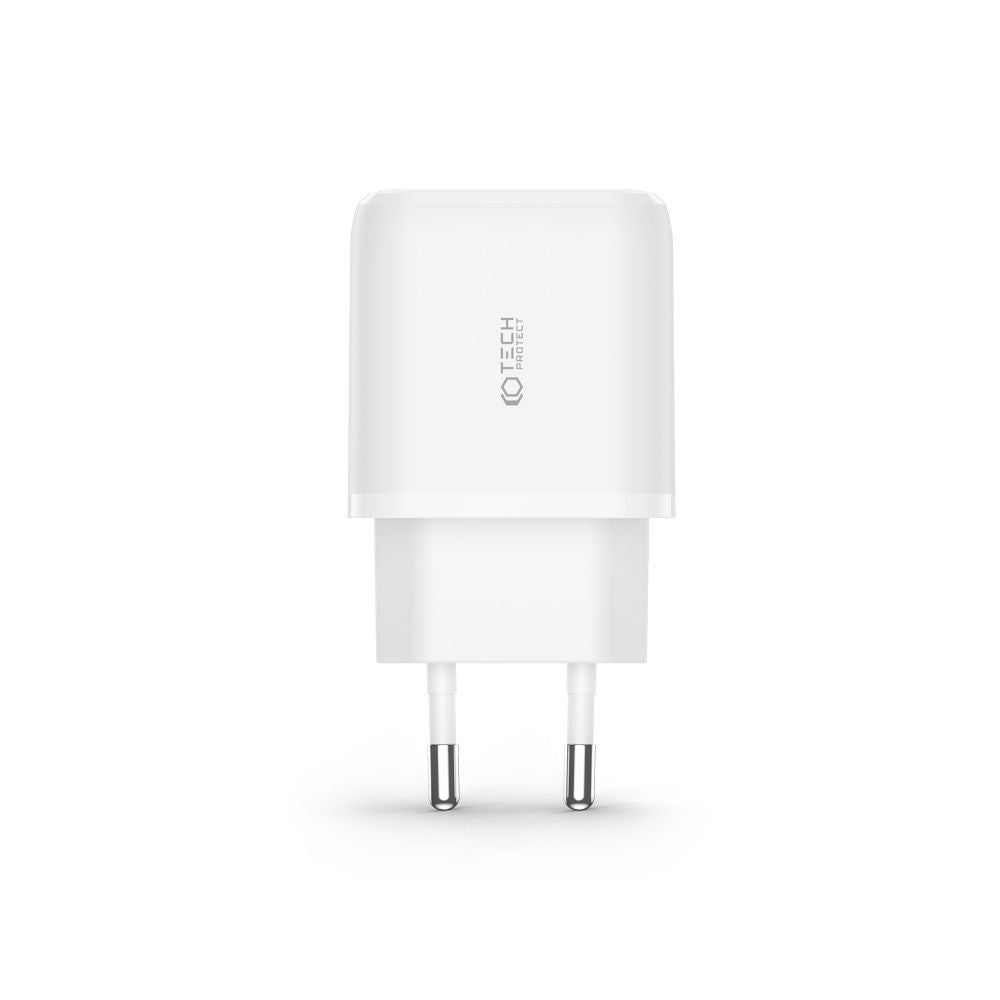 NETZLADEGERÄT FÜR HANDY UND TABLET TECH-PROTECT C20W 2-PORT NETZLADEGERÄT PD20W/QC3.0 + TYPE-C KABEL WEISS