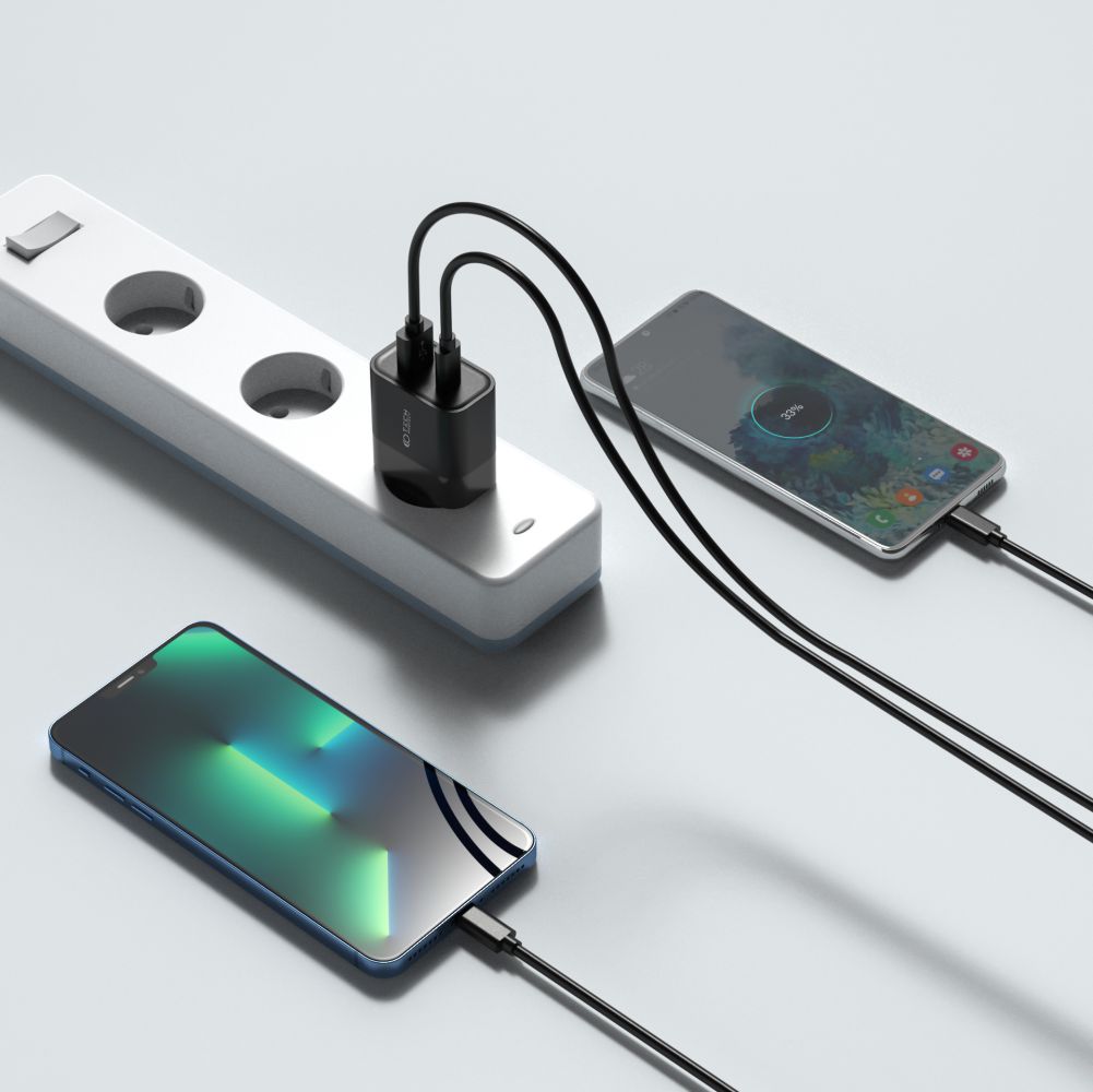 NETZLADEGERÄT FÜR HANDY UND TABLET TECH-PROTECT C30W 2-PORT NETZLADEGERÄT PD30W/QC3.0 SCHWARZ