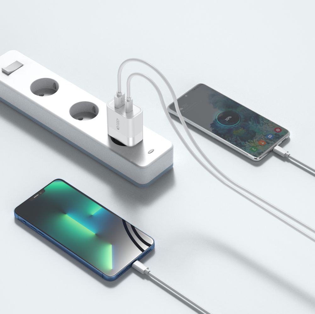 NETZLADEGERÄT FÜR HANDY UND TABLET TECH-PROTECT C30W 2-PORT NETZLADEGERÄT PD30W/QC3.0 WEISS
