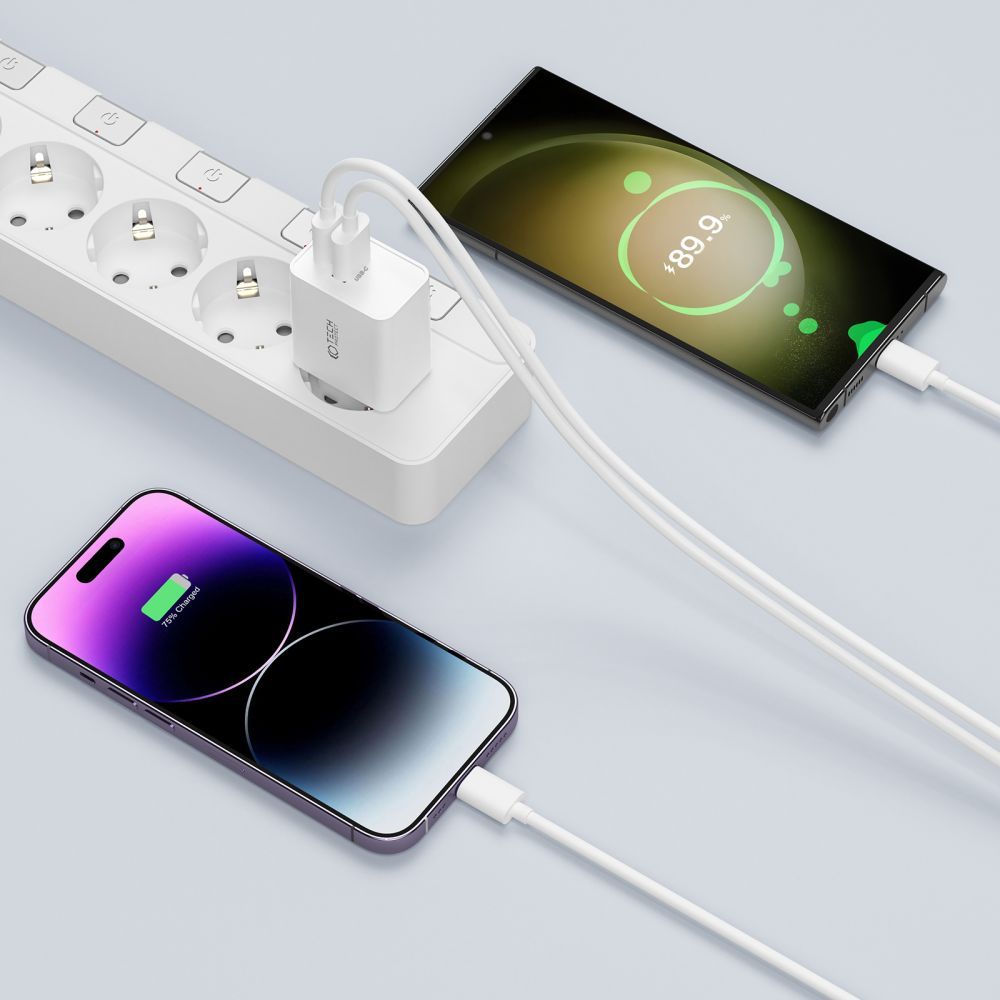 NETZLADEGERÄT FÜR HANDY UND TABLET TECH-PROTECT C35W 2-PORT NETZLADEGERÄT PD35W + TYPE-C KABEL WEISS