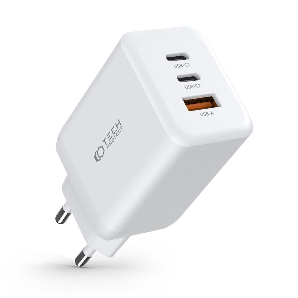 NETZLADEGERÄT FÜR HANDY UND TABLET TECH-PROTECT C65W 3-PORT NETZLADEGERÄT PD65W/QC3.0 WEISS