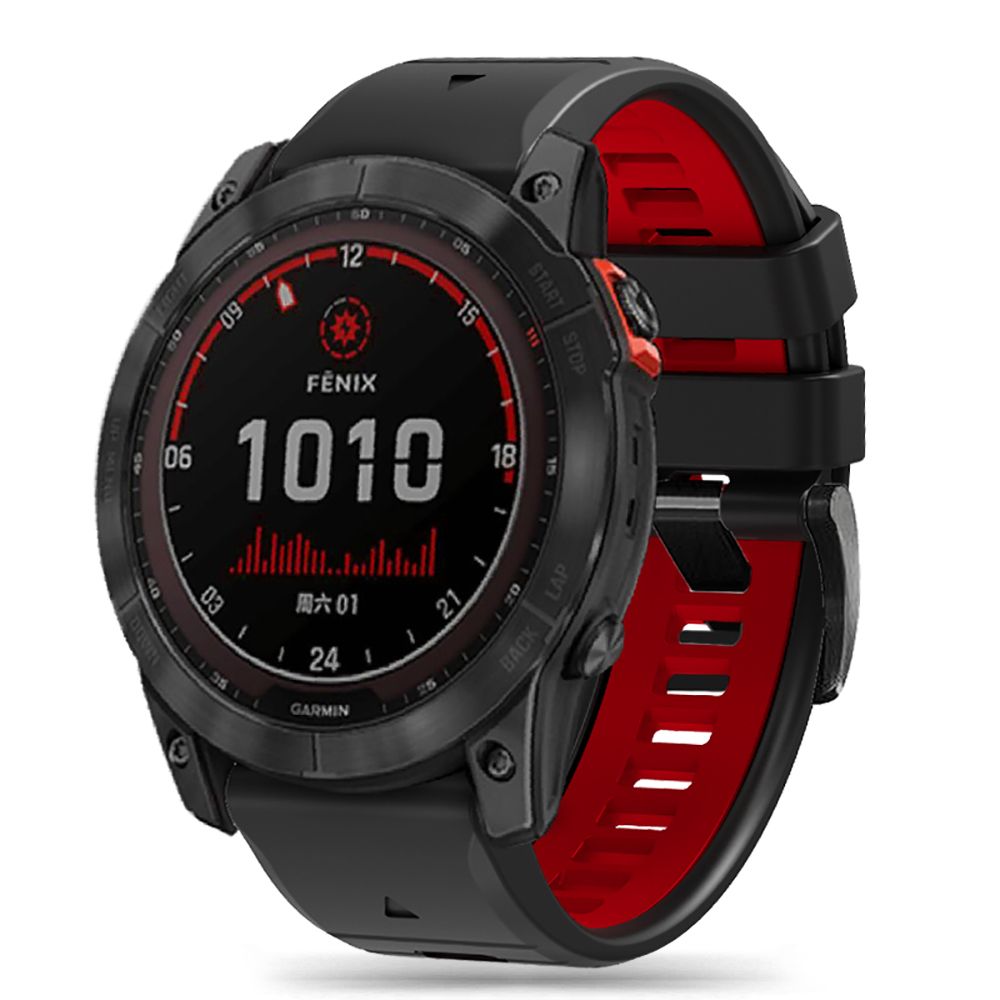 SILIKONARMBAND FÜR GARMIN 26MM FENIX 3 / 5X / 3HR / 5X PLUS / 6X / 6X PRO / 7X DOOP EXPLORER PRO SCHWARZ / ROT