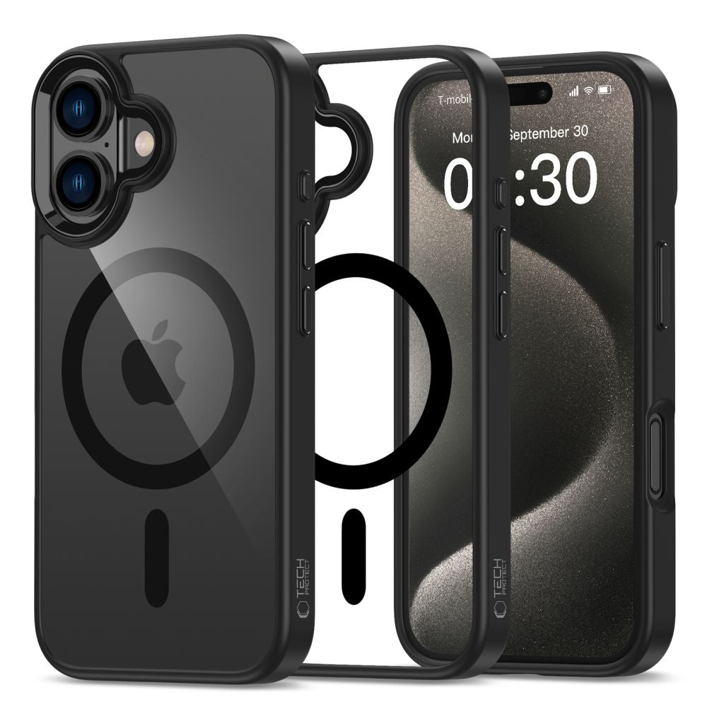 HÜLLE FÜR IPHONE 16 TECH-PROTECT MAGMAT MAGSAFE SCHWARZ/KLAR