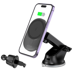 HANDYHALTERUNG FÜR DAS AUTO MIT DRAHTLOSEM LADEN TECH-PROTECT MM15W-V1 MAGNETISCHER MAGSAFE ARMATUREN- UND BELÜFTUNGSHALTER DRAHTLOSER LADEN 15W SCHWARZ