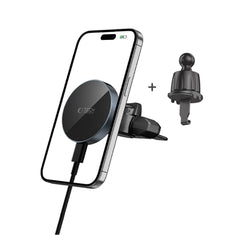 HANDYHALTERUNG FÜR DAS AUTO MIT DRAHTLOSEM LADEN TECH-PROTECT MM15W-V5 MAGNETISCHER MAGSAFE CD- & BELÜFTUNGS-AUTOHALTER DRAHTLOSER LADEN 15W SCHWARZ/SCHWARZ