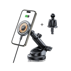 HANDYHALTERUNG FÜR DAS AUTO MIT DRAHTLOSEM LADEN TECH-PROTECT MM15W-V5 MAGNETISCHER MAGSAFE ARMATUREN- UND BELÜFTUNGSHALTER DRAHTLOSER LADEN 15W SCHWARZ