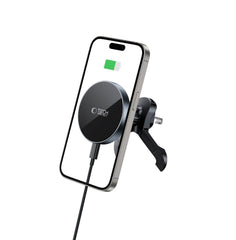 HANDYHALTERUNG FÜR DAS AUTO MIT DRAHTLOSEM LADEN TECH-PROTECT MM15W-V5 MAGNETISCHER MAGSAFE STABILER BELÜFTUNG AUTOHALTER DRAHTLOSER LADEN 15W SCHWARZ/SCHWARZ