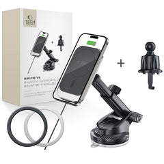 HANDYHALTERUNG FÜR DAS AUTO MIT DRAHTLOSEM LADEN TECH-PROTECT MM15W-V9 MAGNETISCHER MAGSAFE ARMATUREN- UND BELÜFTUNGSHALTER DRAHTLOSER LADEN 15W SCHWARZ