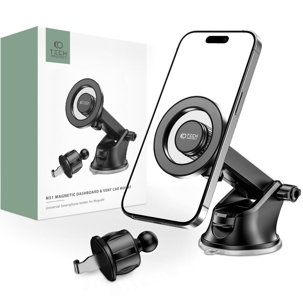 TECH-PROTECT N51 MAGNETISCHER MAGSAFE AUTOHALTER FÜR DASHBOARD & BELÜFTUNG SCHWARZ
