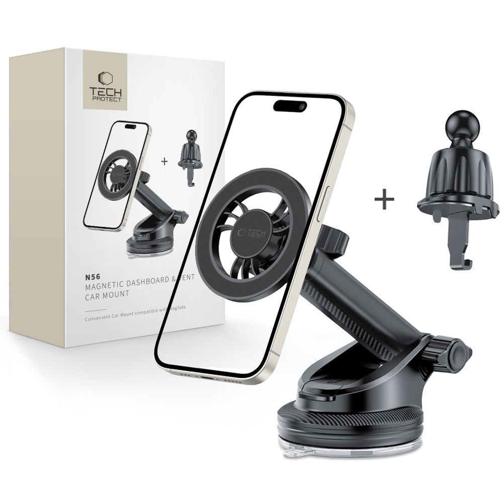 TELEFONHALTER FÜR DAS AUTO TECH-PROTECT N56 MAGNETISCH MAGSAFE ARMATURENBRETT & BELÜFTUNGS AUTOHALTERUNG SCHWARZ