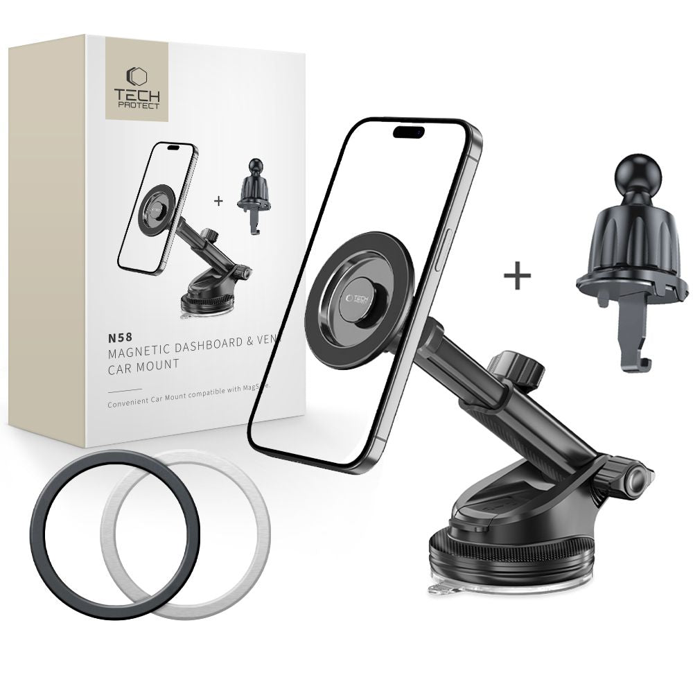 TELEFONHALTER FÜR DAS AUTO TECH-PROTECT N58 MAGNETISCH MAGSAFE ARMATURENBRETT & BELÜFTUNGS AUTOHALTERUNG SCHWARZ