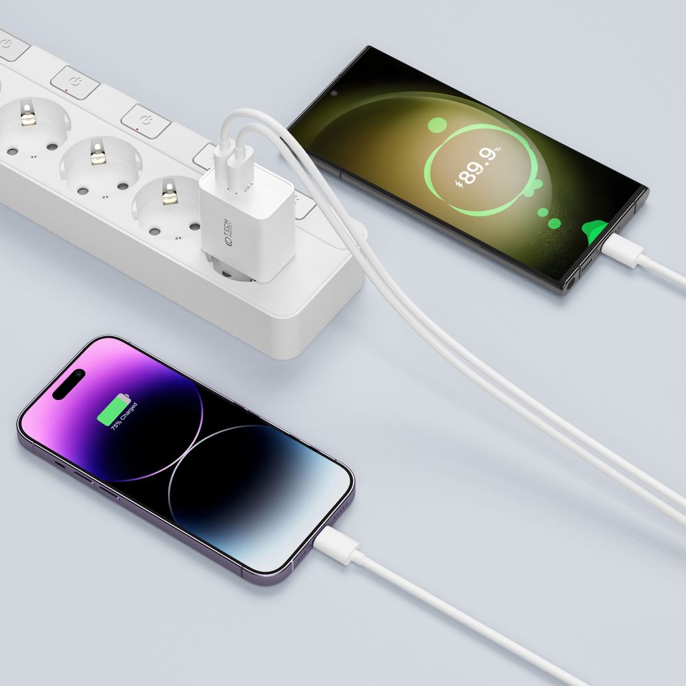 NETZLADEGERÄT FÜR HANDY UND TABLET TECH-PROTECT NC30W 2-PORT NETZLADEGERÄT PD30W/QC3.0 WEISS