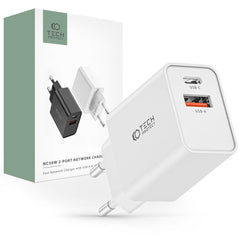 NETZLADEGERÄT FÜR HANDY UND TABLET TECH-PROTECT NC30W 2-PORT NETZLADEGERÄT PD30W/QC3.0 WEISS