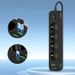 TECH-PROTECT PCL4X3 POWER SOCKET LANG 2 USB & 1 TYPE-C & 4 STECKDOSE 200CM SCHWARZ