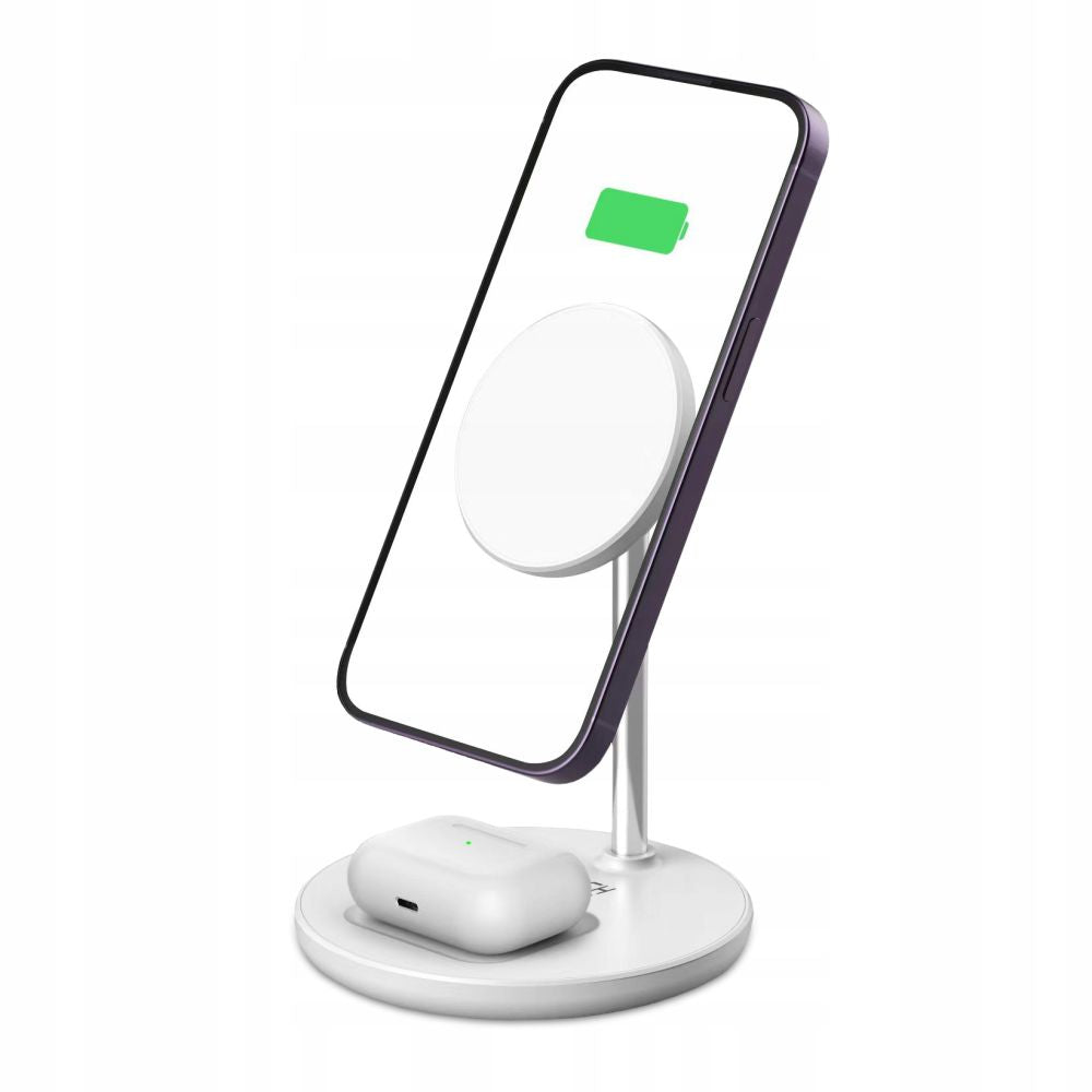 DRAHTLOSES LADGERÄT 2IN1 TECH-PROTECT QI15W-A21 MAGNETISCHER MAGSAFE WIRELESS CHARGER WEISS