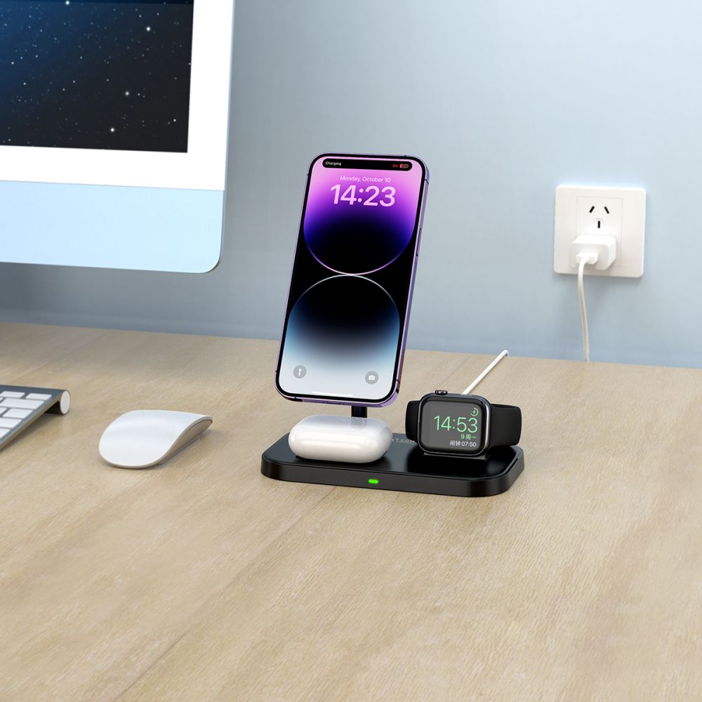 DRAHTLOSES LADGERÄT 3IN1 TECH-PROTECT QI15W-A22 MAGNETISCHER MAGSAFE WIRELESS CHARGER SCHWARZ