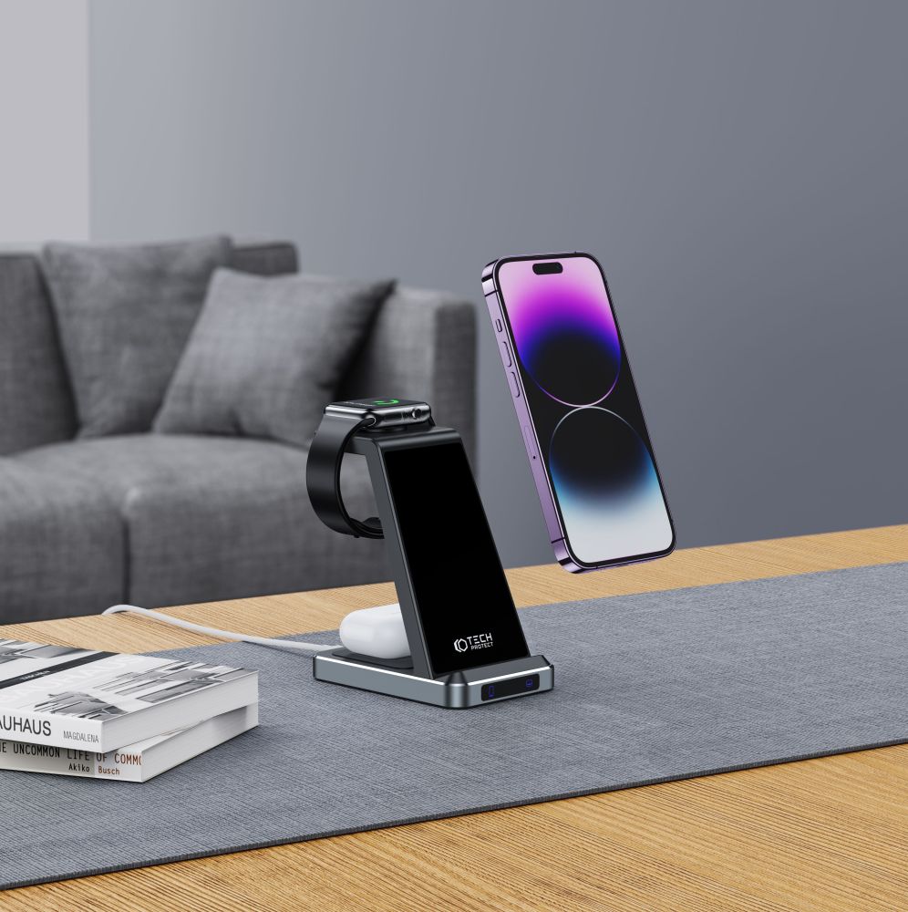 DRAHTLOSES LADEN 3IN1 QI15W-A26 WIRELESS CHARGER SCHWARZ