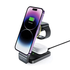 DRAHTLOSES LADEN 3IN1 QI15W-A28 MAGNETISCHER MAGSAFE WIRELESS CHARGER SCHWARZ