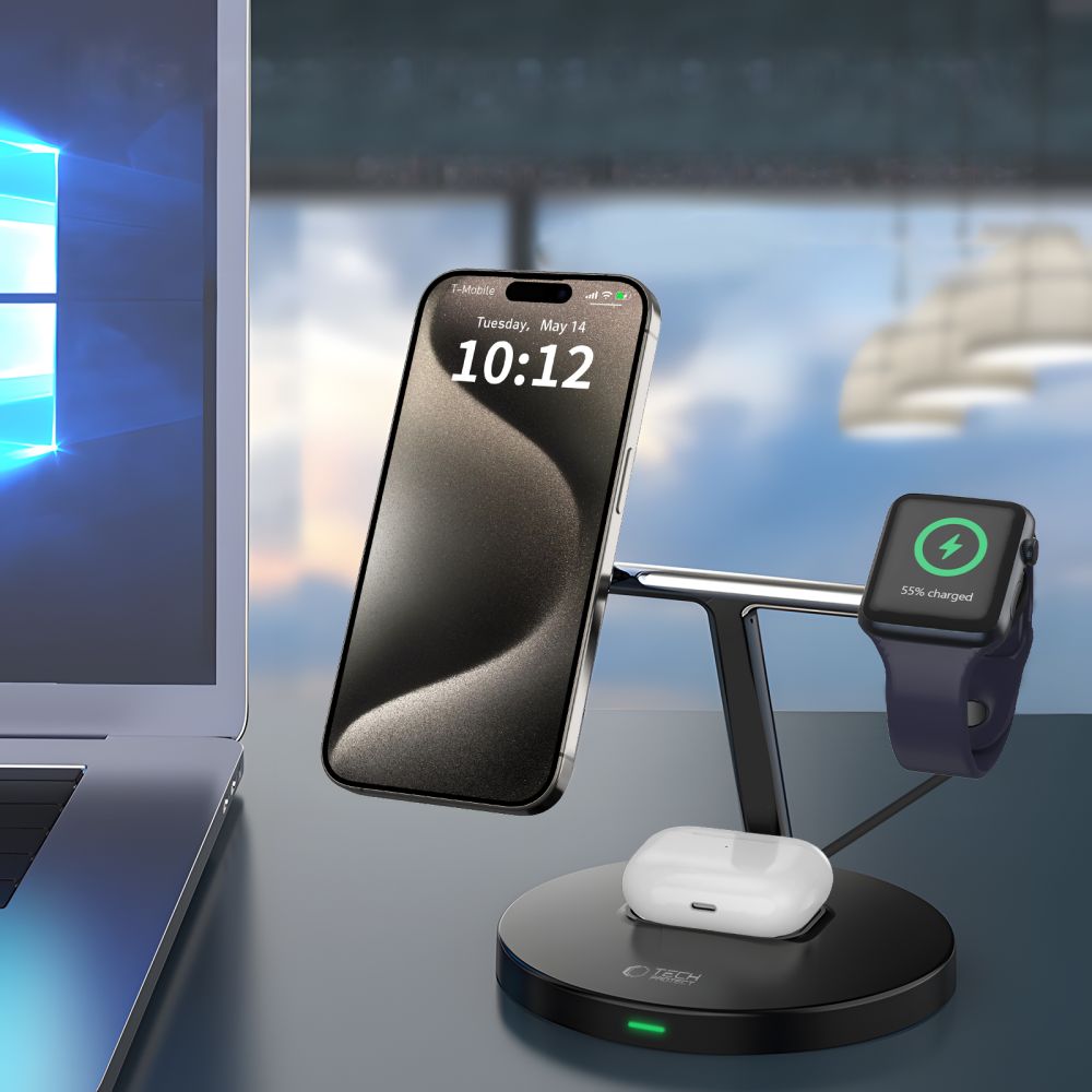TECH-PROTECT QI15W-A35 3IN1 MAGNETISCHER MAGSAFE WIRELESS LADEGERÄT SCHWARZ