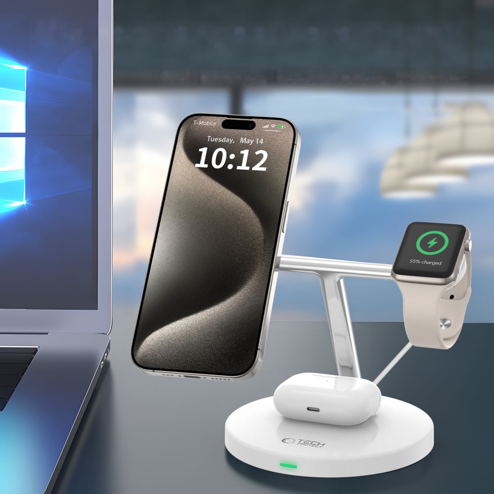 TECH-PROTECT QI15W-A35 3IN1 MAGNETISCHER MAGSAFE WIRELESS LADEGERÄT WEISS