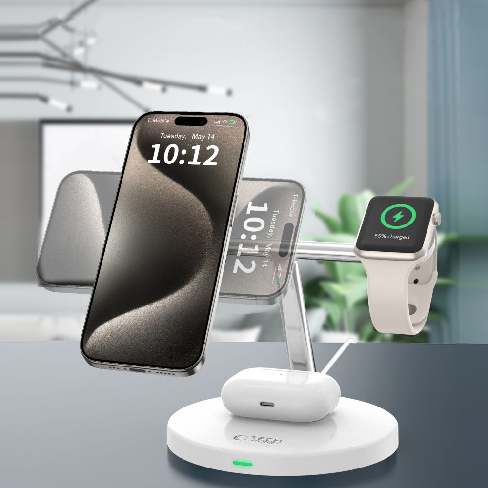 TECH-PROTECT QI15W-A35 3IN1 MAGNETISCHER MAGSAFE WIRELESS LADEGERÄT WEISS