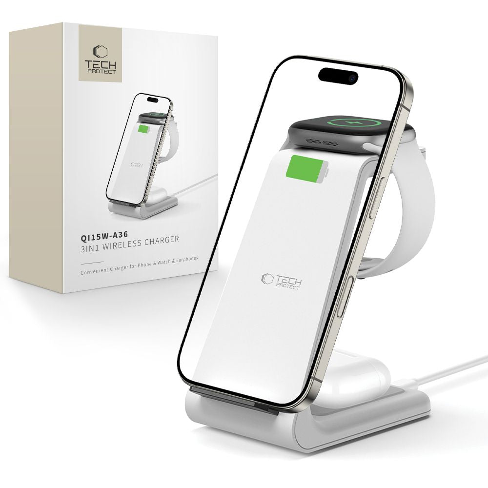 TECH-PROTECT QI15W-A36 3IN1 WIRELESS LADEN FÜR APPLE WEISS