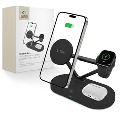 LADENSTATION TECH-PROTECT QI15W-A41 3IN1 MAGNETISCHER MAGSAFE WIRELESS CHARGER SCHWARZ