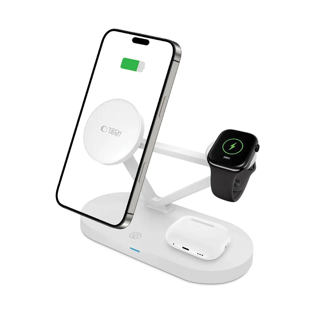 LADENDE STATION TECH-PROTECT QI15W-A41 3IN1 MAGNETISCHER MAGSAFE WIRELESS CHARGER WEISS
