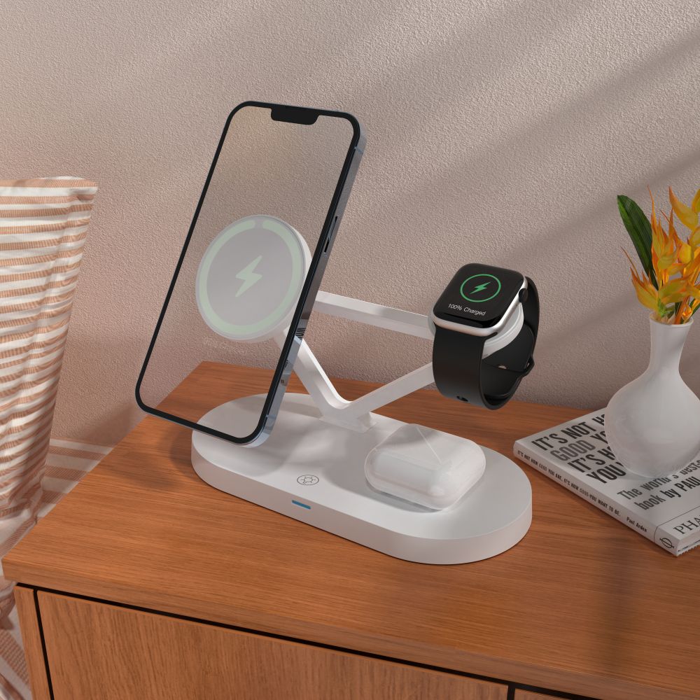 LADENDE STATION TECH-PROTECT QI15W-A41 3IN1 MAGNETISCHER MAGSAFE WIRELESS CHARGER WEISS