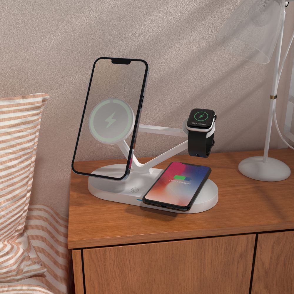 LADENDE STATION TECH-PROTECT QI15W-A41 3IN1 MAGNETISCHER MAGSAFE WIRELESS CHARGER WEISS