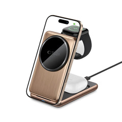 LADENDE STATION TECH-PROTECT QI15W-A42 3IN1 MAGNETISCHER MAGSAFE WIRELESS CHARGER WÜSTENGOLD