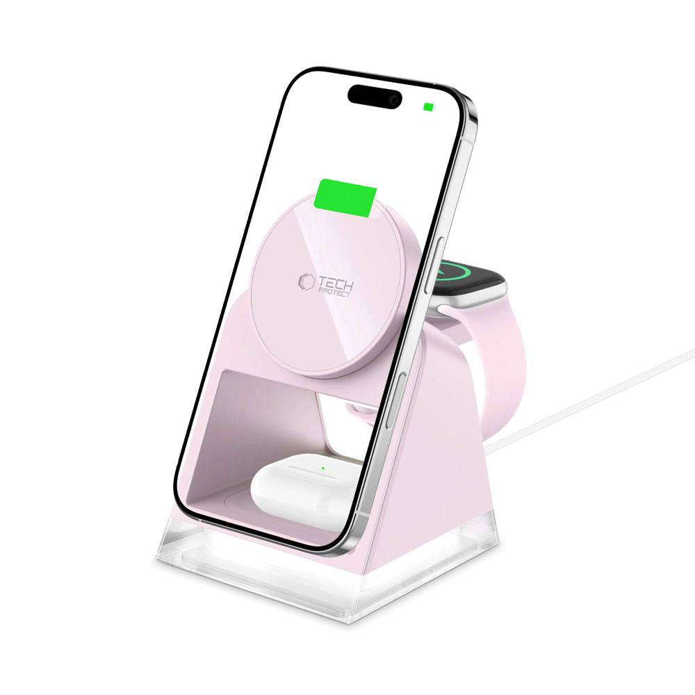 LADENDE STATION TECH-PROTECT QI15W-A43 3IN1 MAGNETISCHER MAGSAFE WIRELESS CHARGER BABY PINK