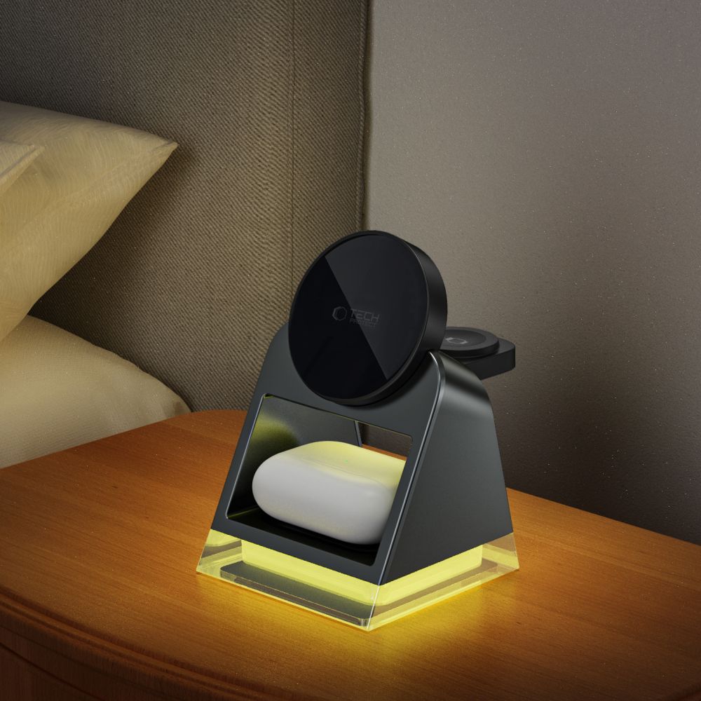 LADENSTATION TECH-PROTECT QI15W-A43 3IN1 MAGNETISCHER MAGSAFE WIRELESS CHARGER SCHWARZ