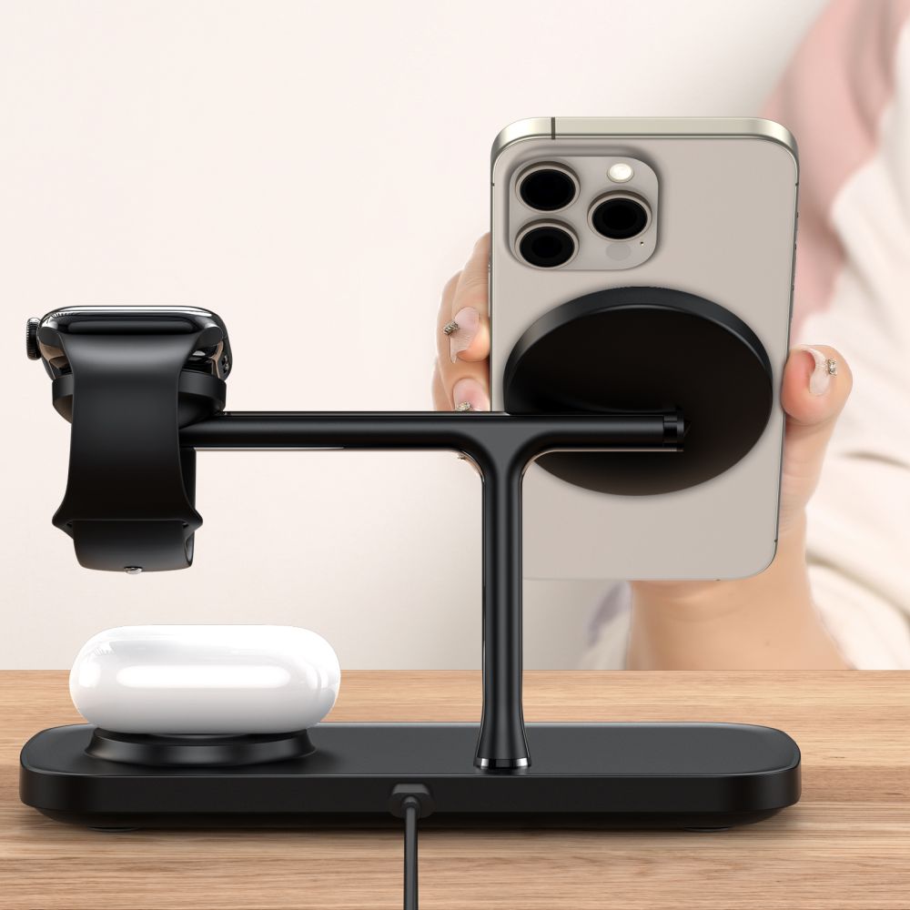 LADENSTATION TECH-PROTECT QI15W-A45 3IN1 MAGNETISCHER MAGSAFE WIRELESS CHARGER SCHWARZ