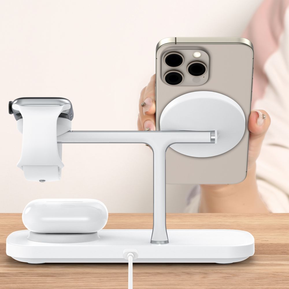 LADENDE STATION TECH-PROTECT QI15W-A45 3IN1 MAGNETISCHER MAGSAFE WIRELESS CHARGER WEISS