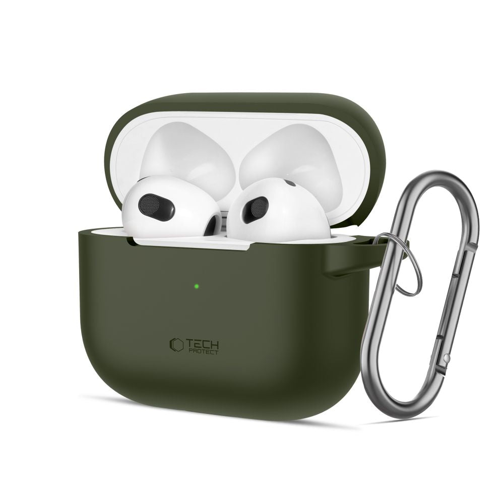 TECH-PROTECT SILIKONHÜLLE MIT HAKEN FÜR APPLE AIRPODS 3 OLIVGRÜN
