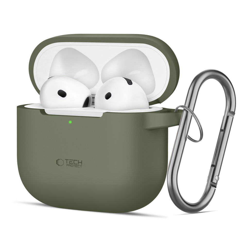 TECH-PROTECT SILIKON-HÜLLE MIT HAKEN FÜR APPLE AIRPODS 4 OLIVGRÜN