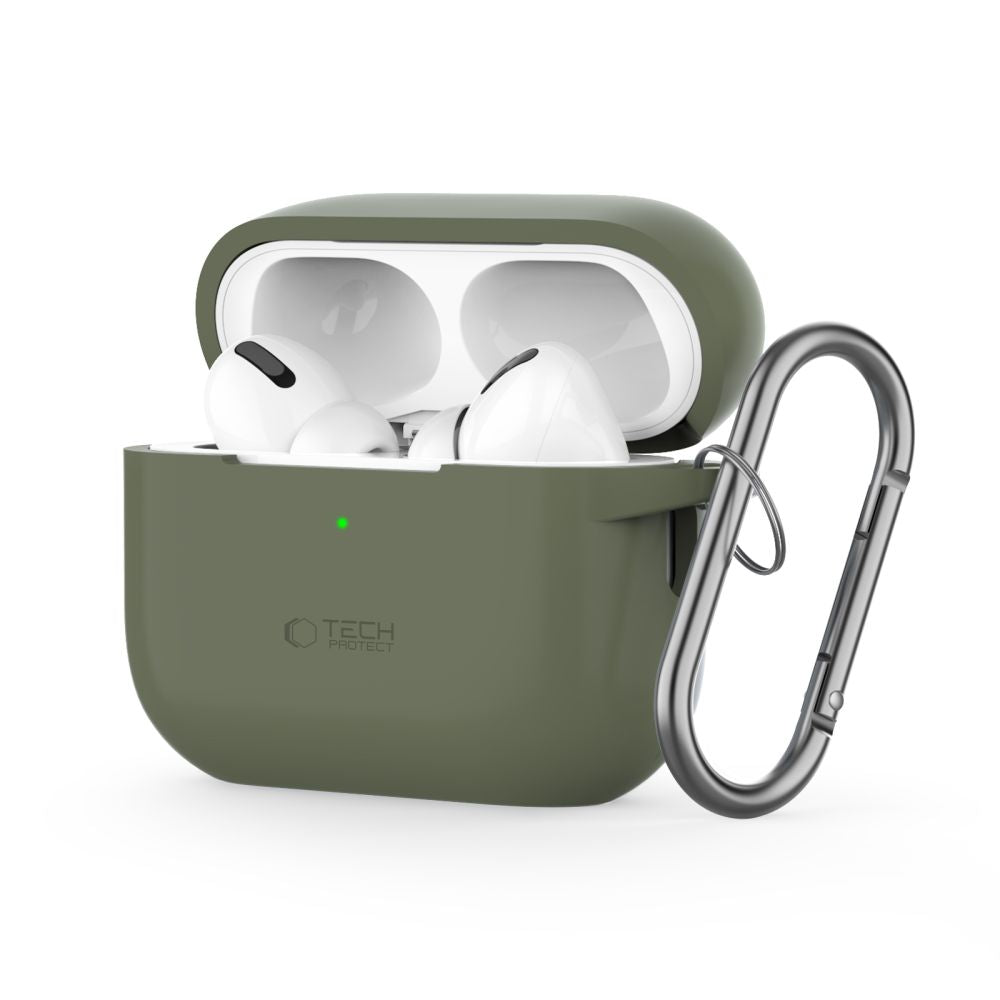 TECH-PROTECT SILIKON-HÜLLE MIT HAKEN FÜR APPLE AIRPODS PRO 1 / 2 OLIVGRÜN