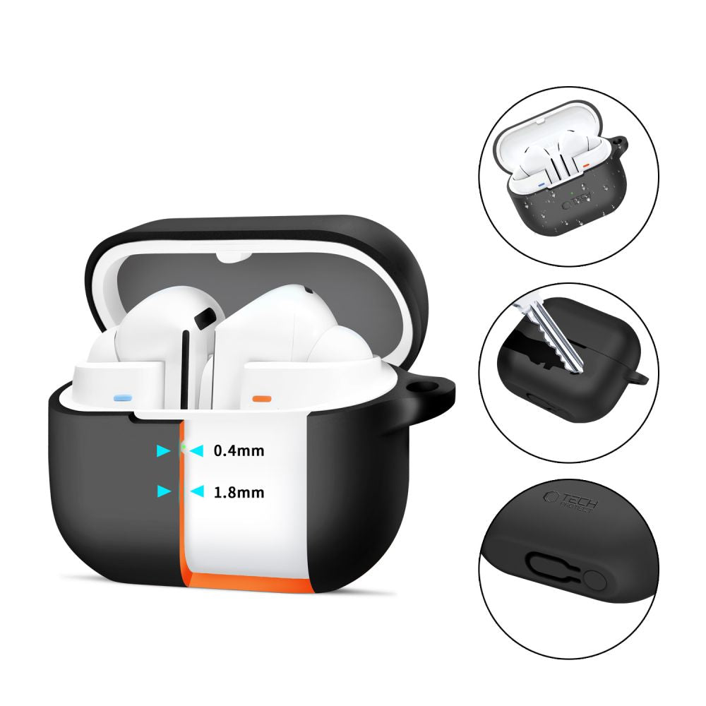 HÜLLE FÜR SAMSUNG GALAXY BUDS 3 / 3 PRO TECH-PROTECT SILIKON-HAKEN SCHWARZ