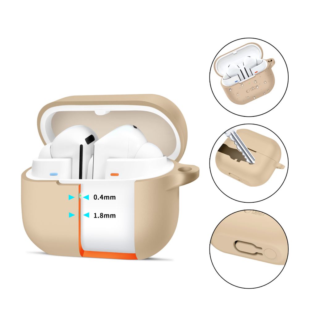 HÜLLE FÜR SAMSUNG GALAXY BUDS 3 / 3 PRO TECH-PROTECT SILIKON-HAKEN CAFE LATTE