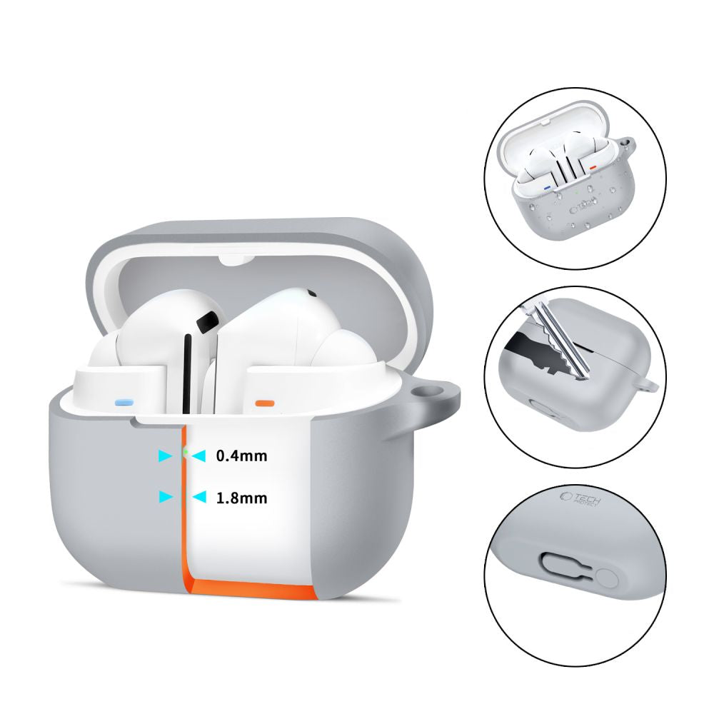 HÜLLE FÜR SAMSUNG GALAXY BUDS 3 / 3 PRO TECH-PROTECT SILIKON HAKEN KRAYON GRAU