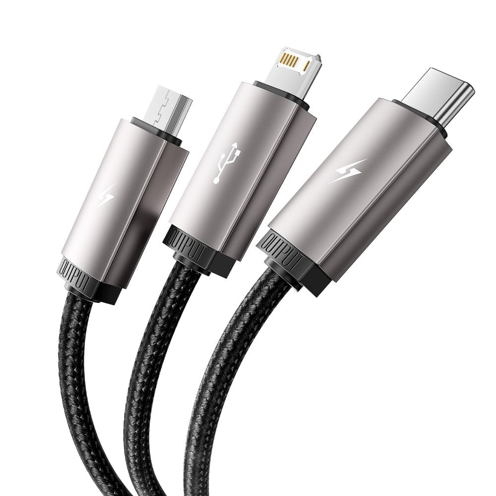 KABEL 3IN1TECH-PROTECT ULTRABOOST LIGHTNING & TYPE-C & MICRO-USB KABEL 3.5A 100CM GRAU